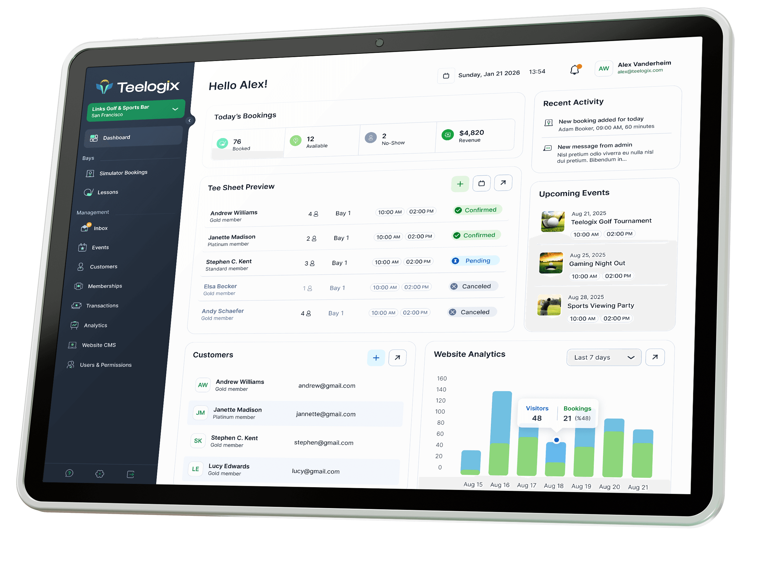 Teelogix booking platform mockup