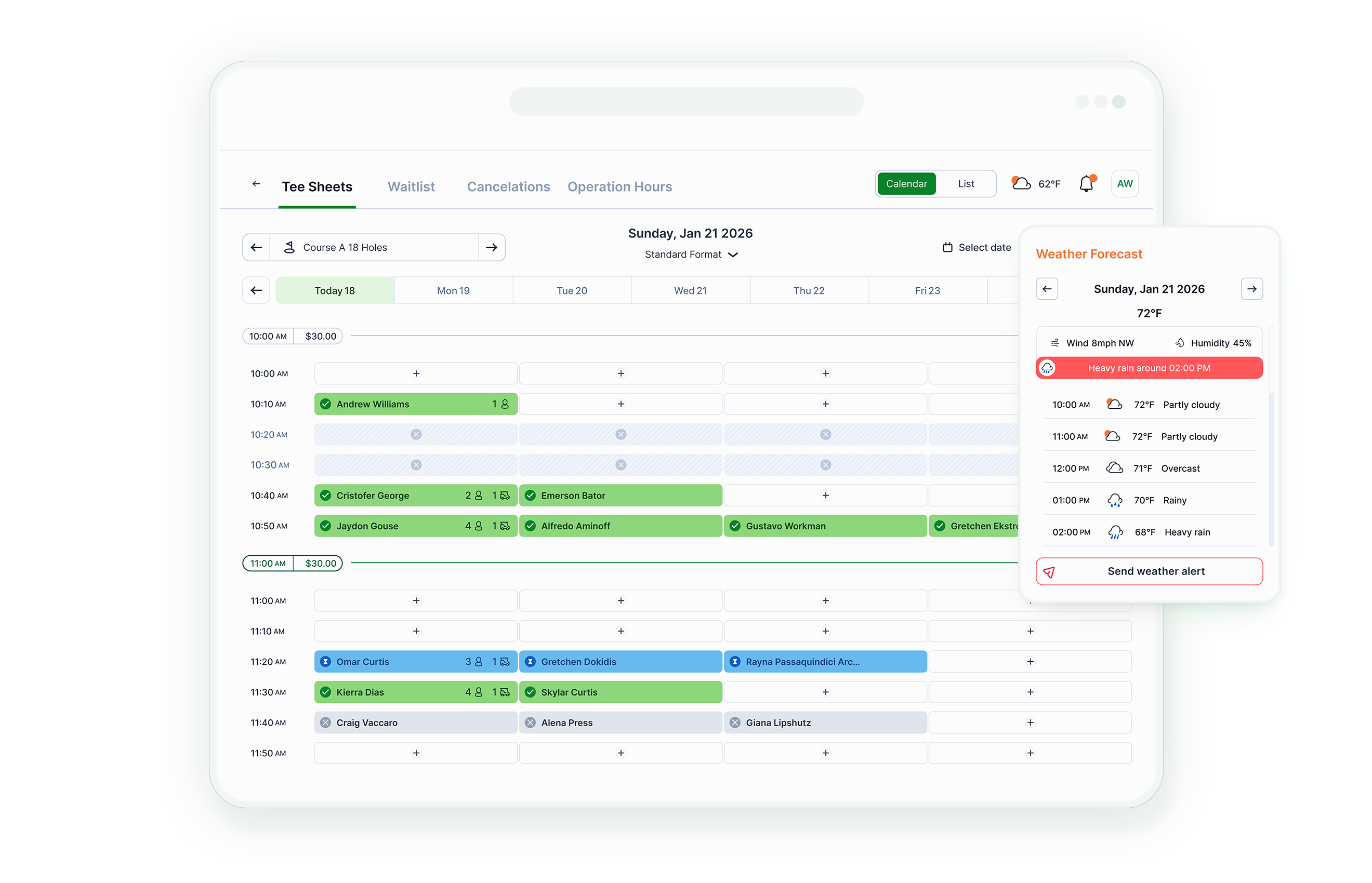 Teelogix golf management platform view